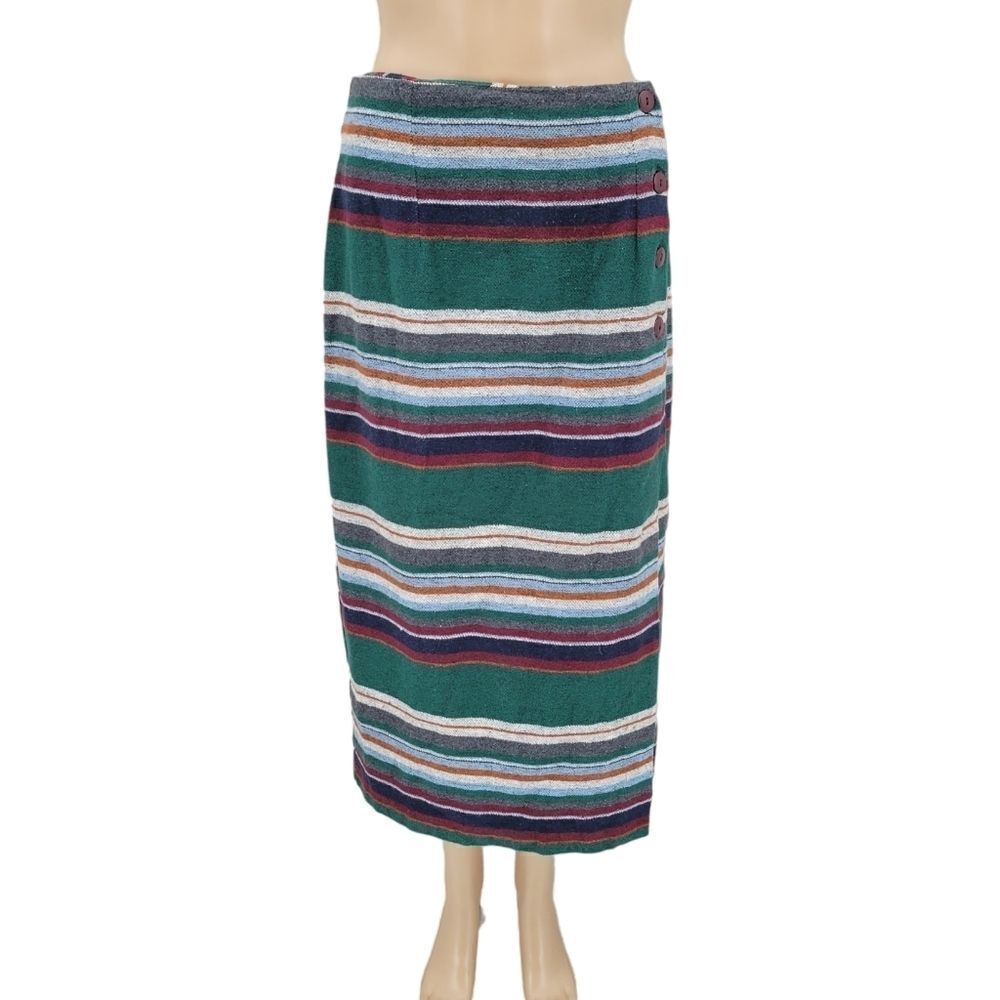 Striped vintage Southwest style Maxi Skirt with Button Detail